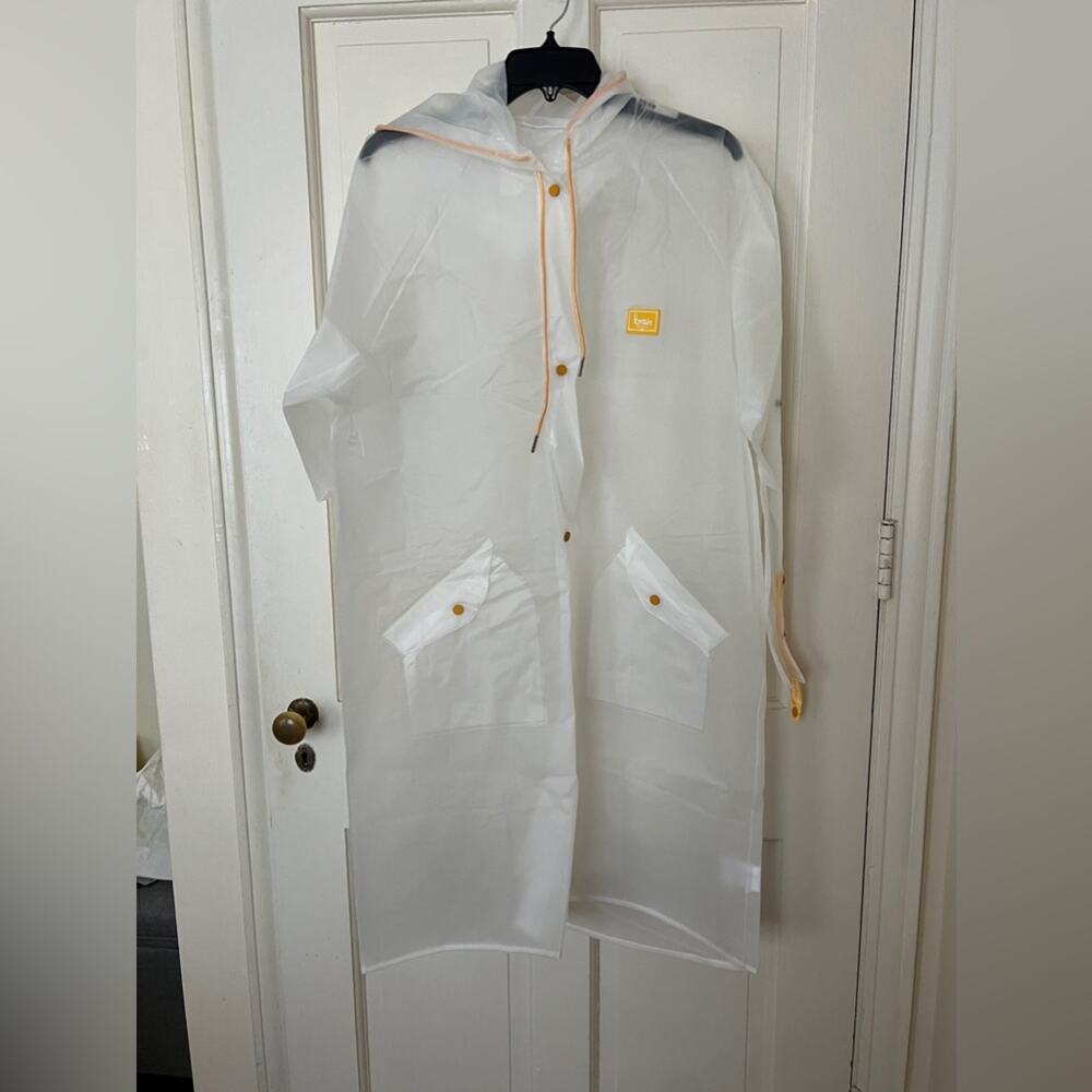 Amazon TPU Clear Transparent Hooded Raincoat Jacket Poncho - large - Picture 2 of 9